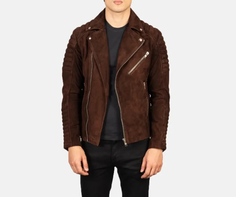 Armand Mocha Suede Biker Jacket — Front Open Hero Presentation