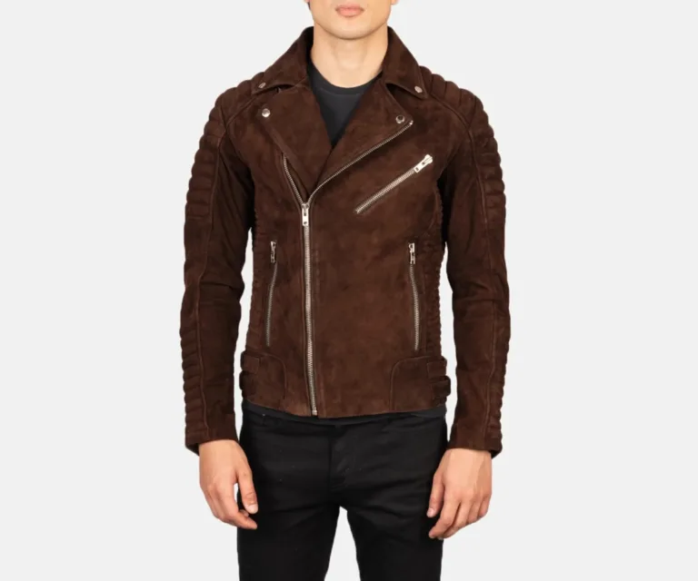 Armand Mocha Suede Biker Jacket — Rear Back View & Accordion Stretch Panels