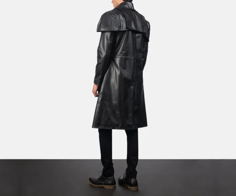 Classic Black Leather Duster — Front Detail & Closure