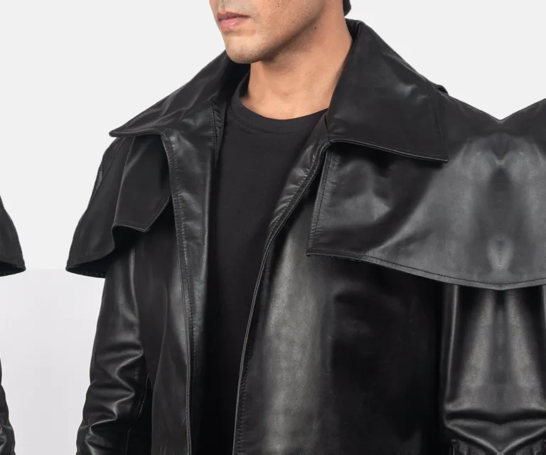 Classic Black Leather Duster — Rear Profile View