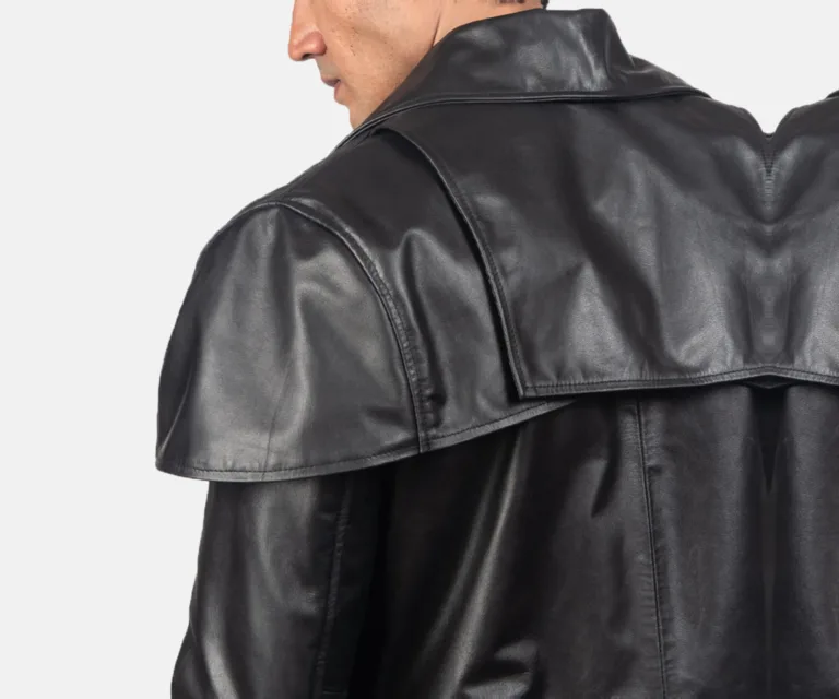 Classic Black Leather Duster — Full Editorial Model Perspective