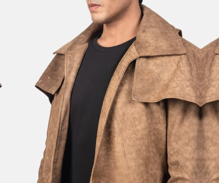 Army Brown Leather Duster — Rear Profile View