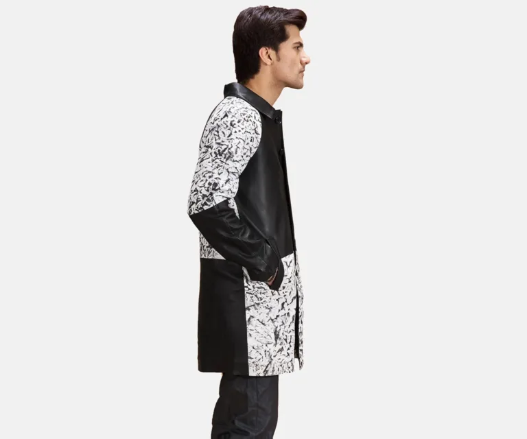 Artistry Black Dye Leather Coat — Three-Quarter Perspective