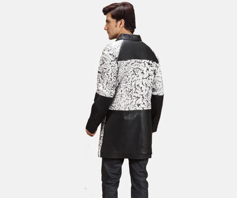 Artistry Black Dye Leather Coat — Rear Profile View