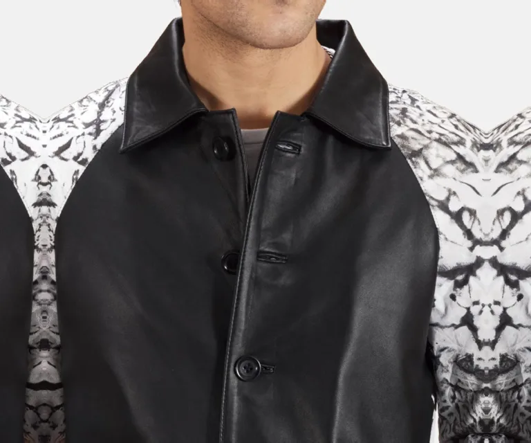 Artistry Black Dye Leather Coat — Macro Hardware & Seam Construction