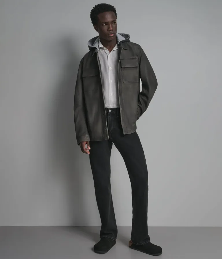 Atlas Hooded Vintage Shirt Jacket in charcoal, additional gallery view 5 of 6.
