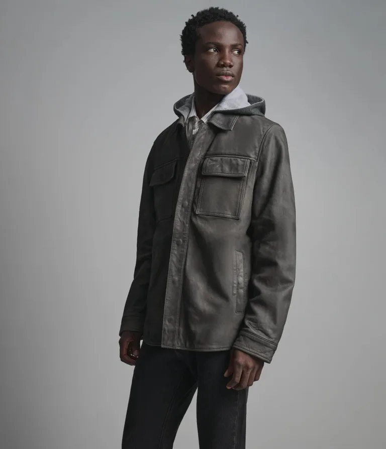 Atlas Hooded Vintage Shirt Jacket in charcoal, additional gallery view 6 of 6.