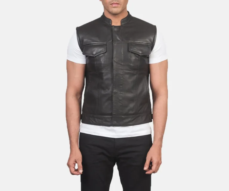 Atlas Moto Brown Leather Vest — Rear Back View & Clean Tailored Hemline