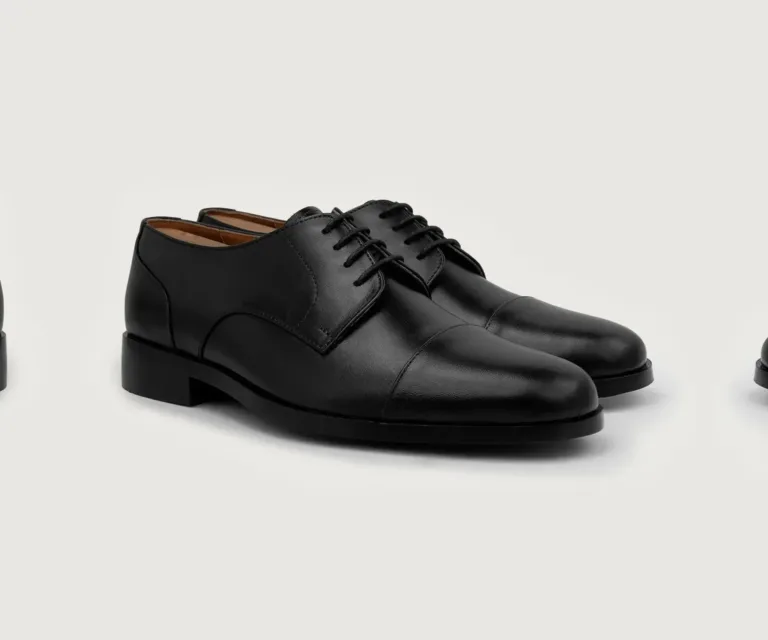 Attorney Derby Black Leather Shoes Handcrafted Men's Footwear — Lateral Profile Hero View
