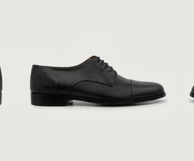 Attorney Derby Black Leather Shoes Handcrafted Men's Footwear — Three-Quarter Perspective