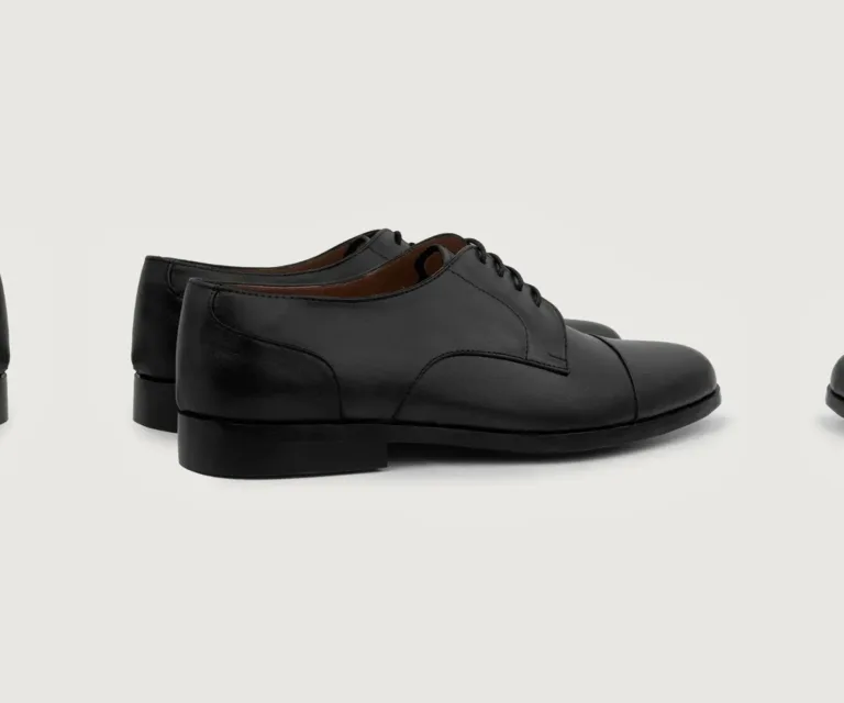 Attorney Derby Black Leather Shoes Handcrafted Men's Footwear — Toe Cap & Vamp Detail