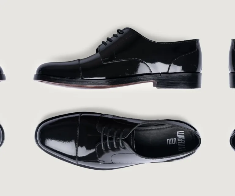 Attorney Derby Black Patent Leather Shoes Handcrafted Men's Footwear — Toe Cap & Vamp Detail