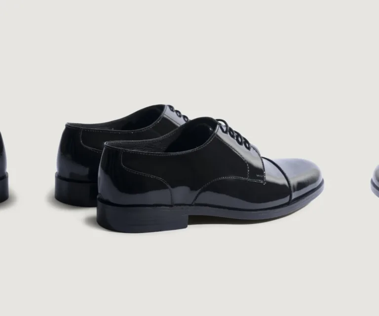 Attorney Derby Black Patent Leather Shoes Handcrafted Men's Footwear — Heel Counter & Rear View