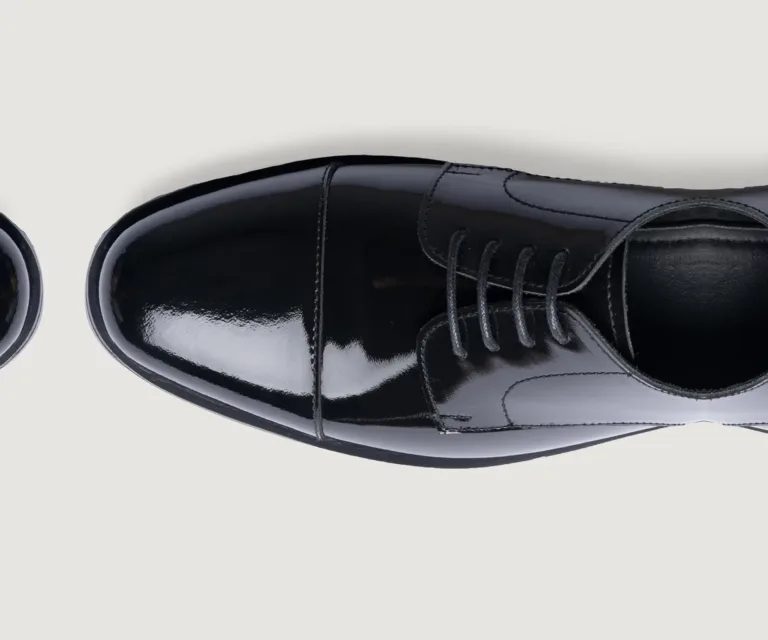 Attorney Derby Black Patent Leather Shoes Handcrafted Men's Footwear — Outsole Tread & Seam Craftsmanship
