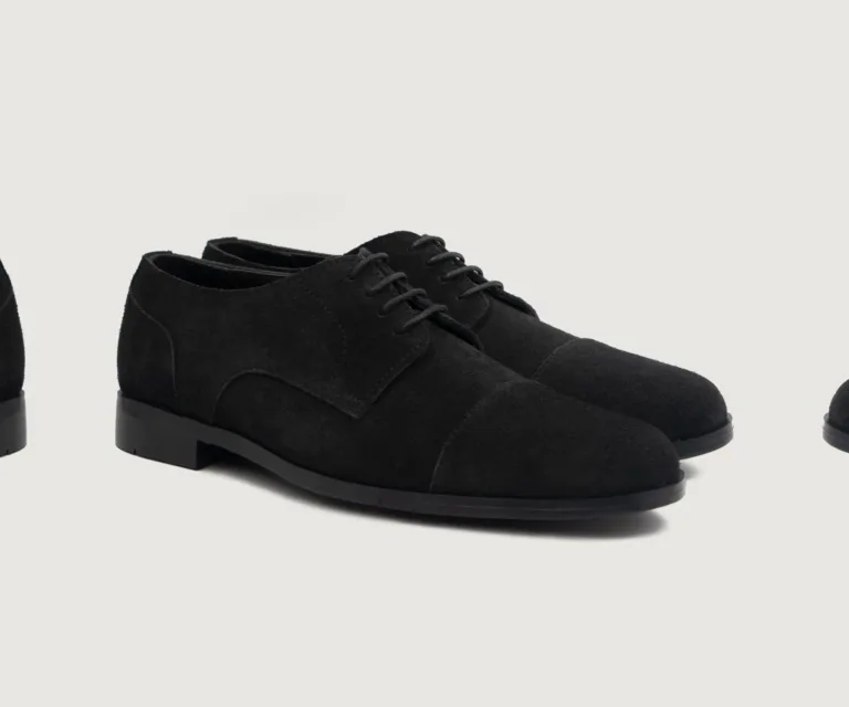 Attorney Derby Black Suede Leather Shoes Handcrafted Men's Footwear — Lateral Profile Hero View
