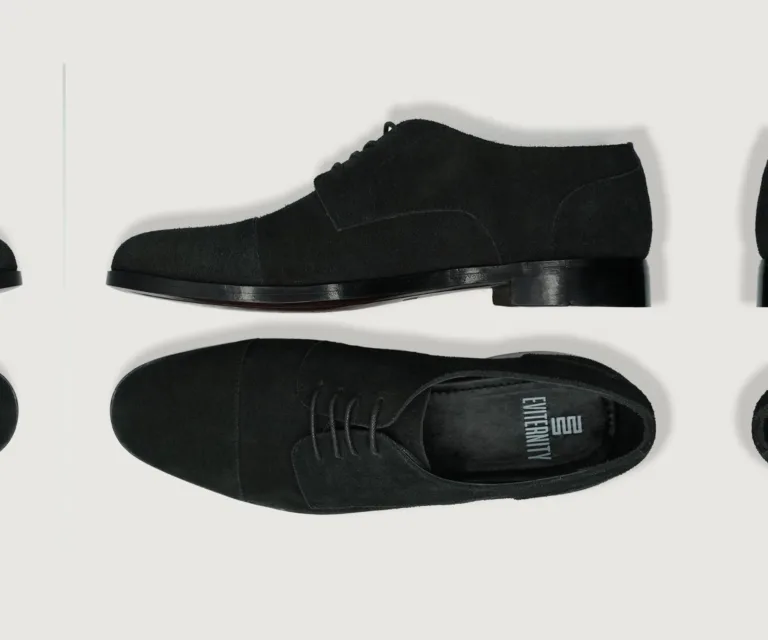 Attorney Derby Black Suede Leather Shoes Handcrafted Men's Footwear — Toe Cap & Vamp Detail
