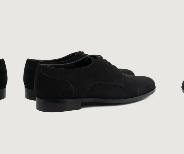 Attorney Derby Black Suede Leather Shoes Handcrafted Men's Footwear — Heel Counter & Rear View