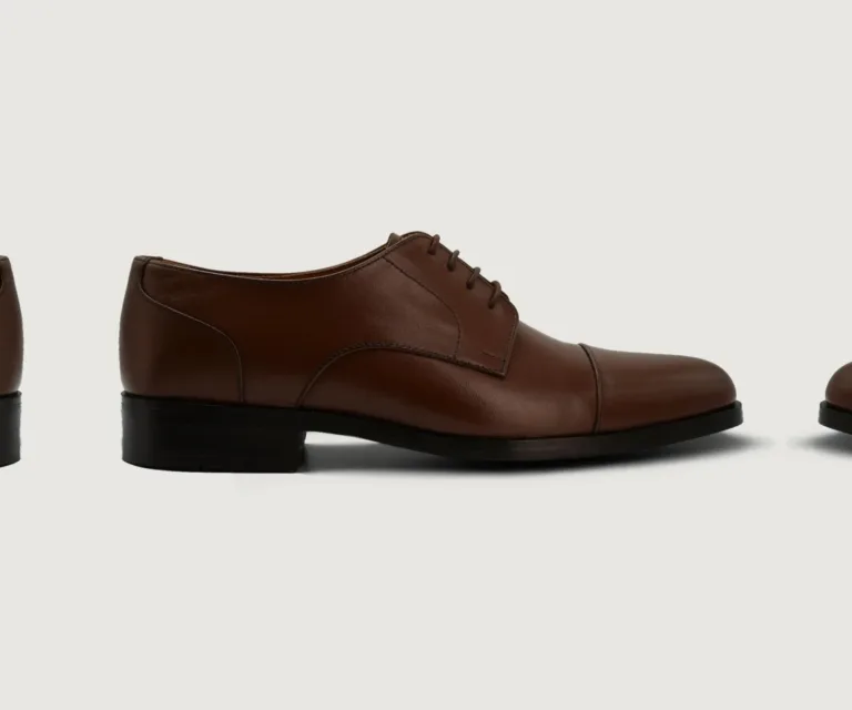 Attorney Derby Brown Leather Shoes Handcrafted Men's Footwear — Three-Quarter Perspective