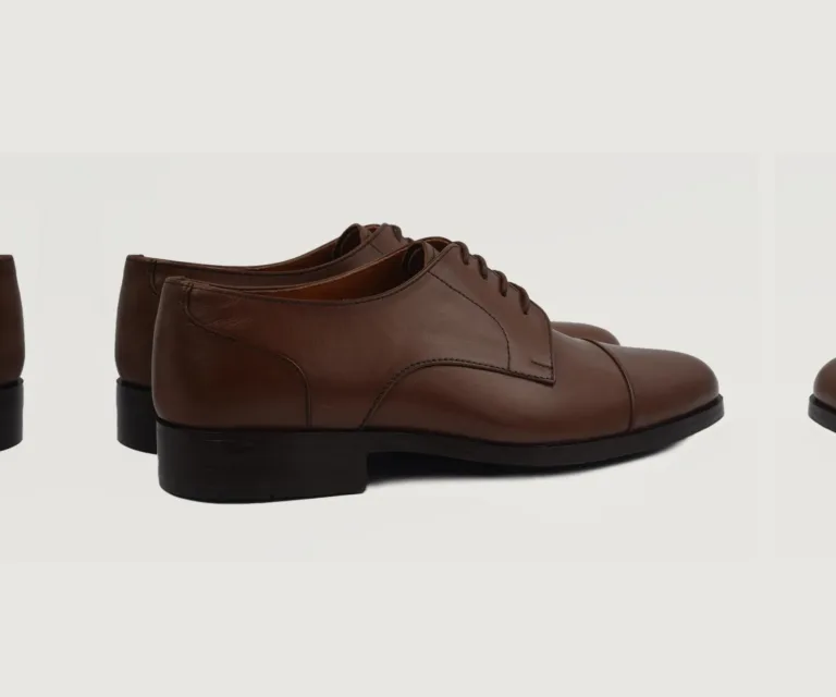 Attorney Derby Brown Leather Shoes Handcrafted Men's Footwear — Toe Cap & Vamp Detail