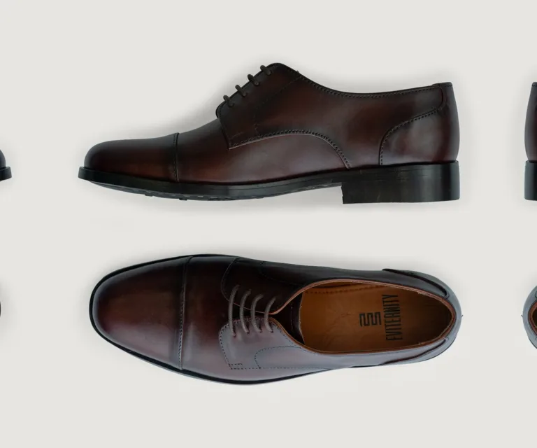 Attorney Derby Burnished Brown Leather Shoes - StudGuard Handcrafted Men's Footwear — Toe Cap & Vamp Detail