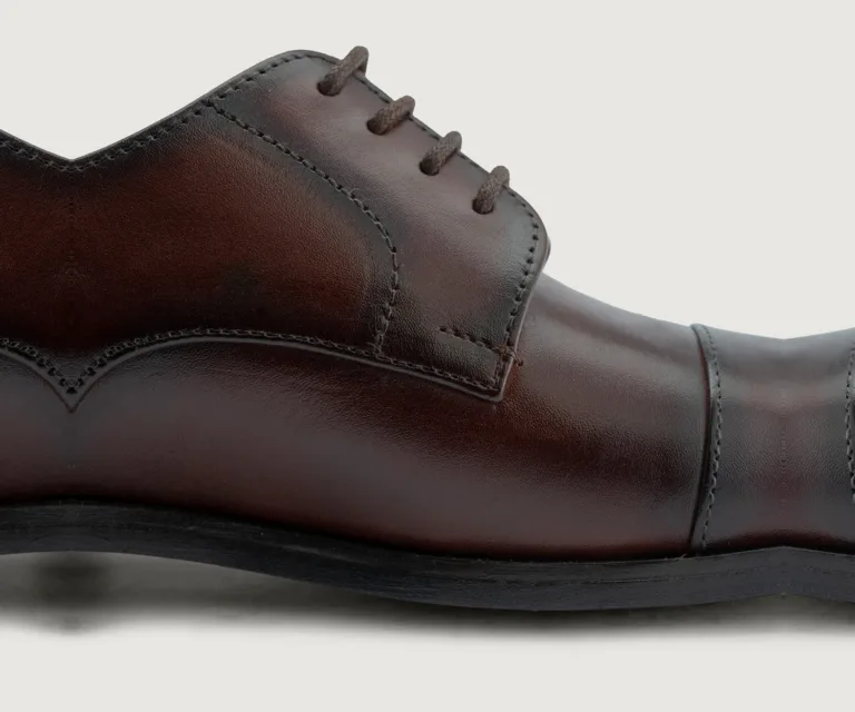 Attorney Derby Burnished Brown Leather Shoes - StudGuard Handcrafted Men's Footwear — Outsole Tread & Seam Craftsmanship