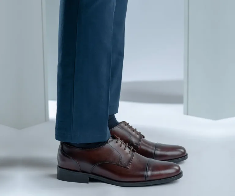 Attorney Derby Burnished Brown Leather Shoes - StudGuard Handcrafted Men's Footwear — Complete Pair Presentation