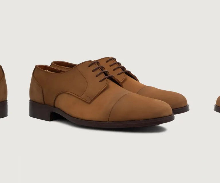 Attorney Derby Brown Nubuck Leather Shoes Handcrafted Men's Footwear — Lateral Profile Hero View