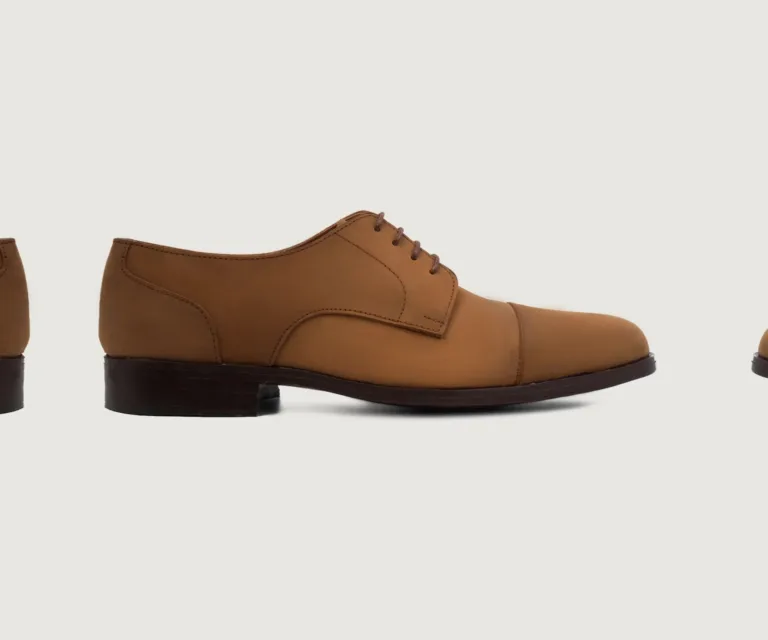 Attorney Derby Brown Nubuck Leather Shoes Handcrafted Men's Footwear — Three-Quarter Perspective