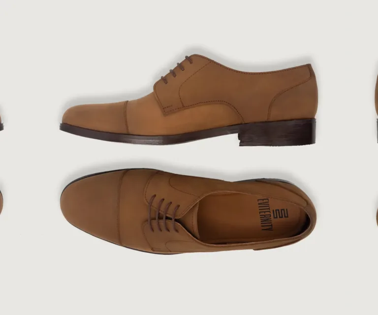 Attorney Derby Brown Nubuck Leather Shoes Handcrafted Men's Footwear — Toe Cap & Vamp Detail