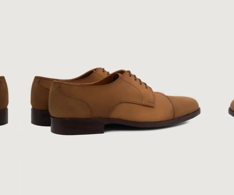 Attorney Derby Brown Nubuck Leather Shoes Handcrafted Men's Footwear — Heel Counter & Rear View