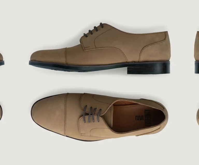 Attorney Derby Brown Nubuck Leather Shoes - StudGuard Handcrafted Men's Footwear — Toe Cap & Vamp Detail