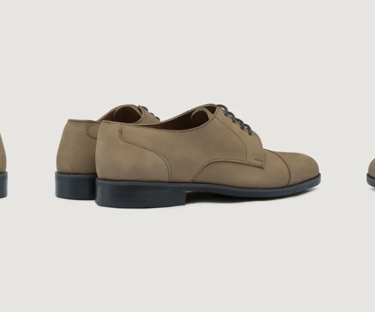 Attorney Derby Brown Nubuck Leather Shoes - StudGuard Handcrafted Men's Footwear — Heel Counter & Rear View