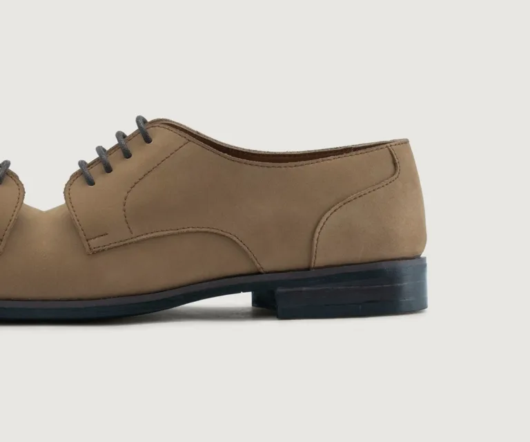 Attorney Derby Brown Nubuck Leather Shoes - StudGuard Handcrafted Men's Footwear — Outsole Tread & Seam Craftsmanship
