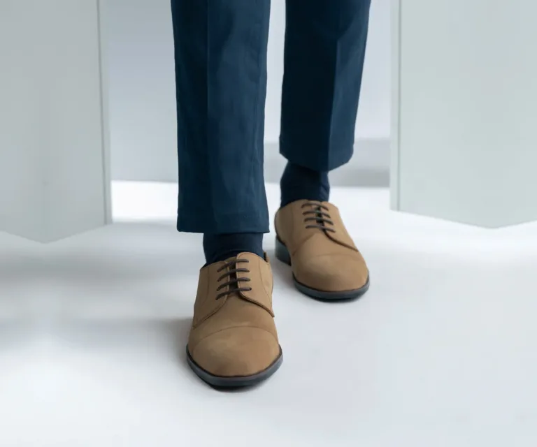 Attorney Derby Brown Nubuck Leather Shoes - StudGuard Handcrafted Men's Footwear — Complete Pair Presentation