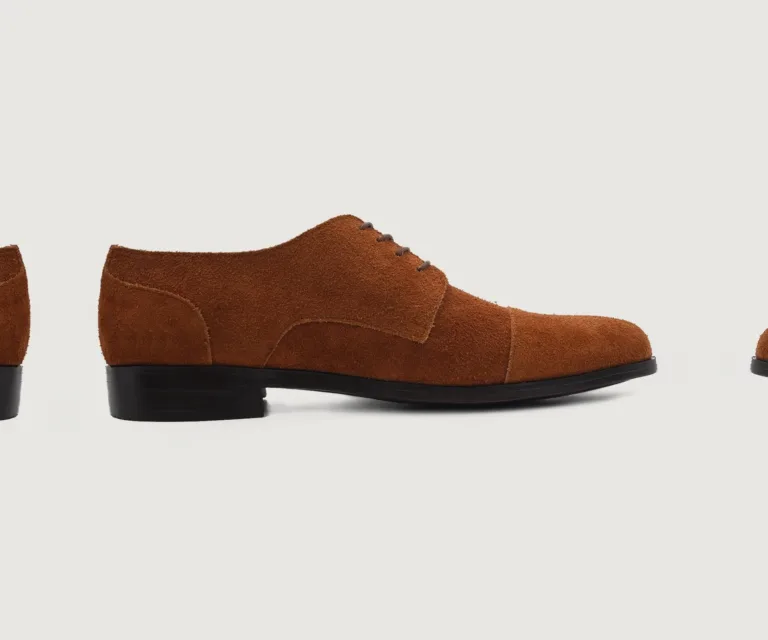 Attorney Derby Brown Suede Leather Shoes Handcrafted Men's Footwear — Three-Quarter Perspective