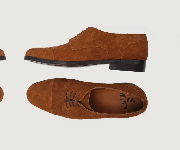 Attorney Derby Brown Suede Leather Shoes Handcrafted Men's Footwear — Toe Cap & Vamp Detail