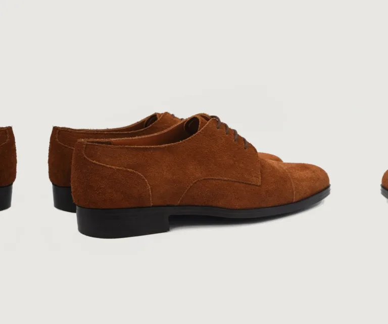 Attorney Derby Brown Suede Leather Shoes Handcrafted Men's Footwear — Heel Counter & Rear View