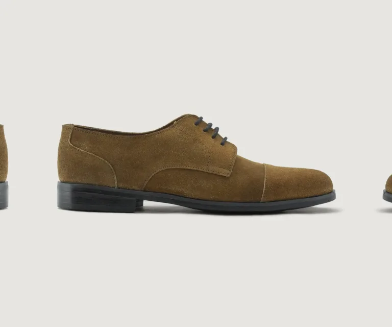 Attorney Derby Brown Suede Leather Shoes - StudGuard Handcrafted Men's Footwear — Three-Quarter Perspective