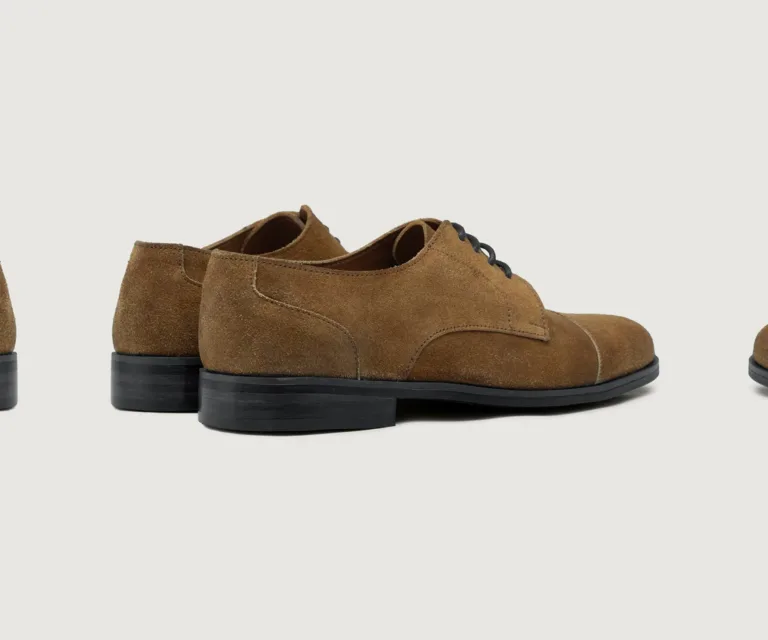 Attorney Derby Brown Suede Leather Shoes - StudGuard Handcrafted Men's Footwear — Heel Counter & Rear View