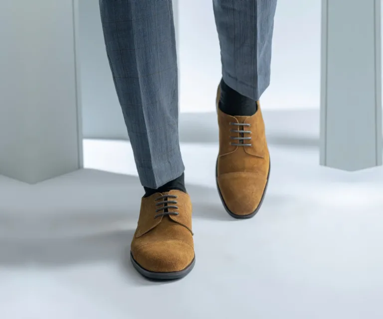 Attorney Derby Brown Suede Leather Shoes - StudGuard Handcrafted Men's Footwear — Complete Pair Presentation