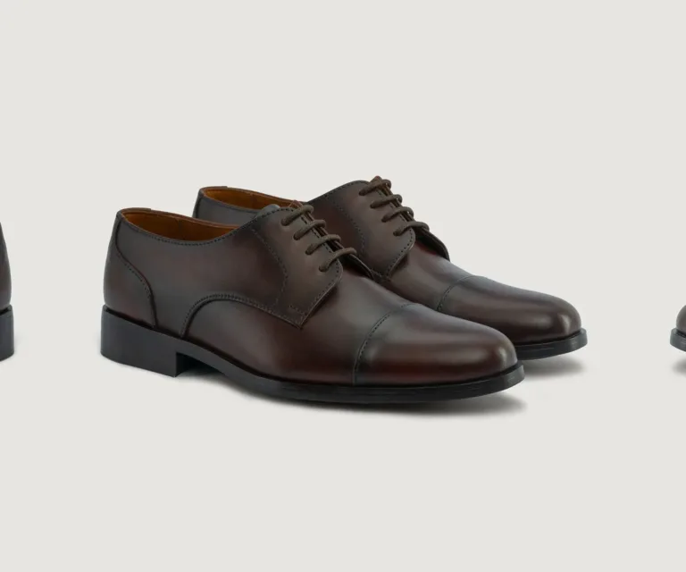 Attorney Derby Burnished Brown Leather Shoes Handcrafted Men's Footwear — Lateral Profile Hero View