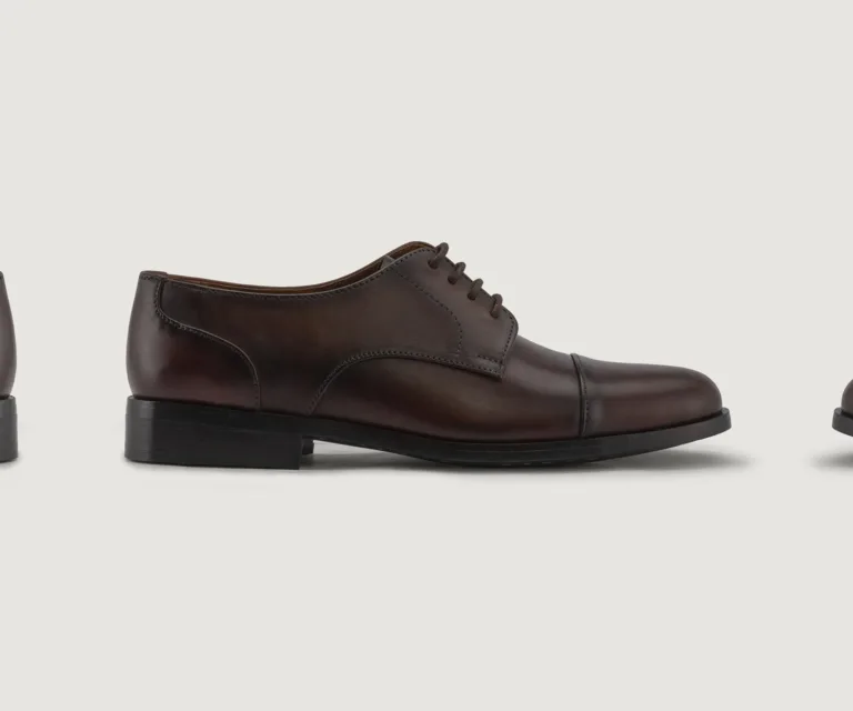 Attorney Derby Burnished Brown Leather Shoes Handcrafted Men's Footwear — Three-Quarter Perspective