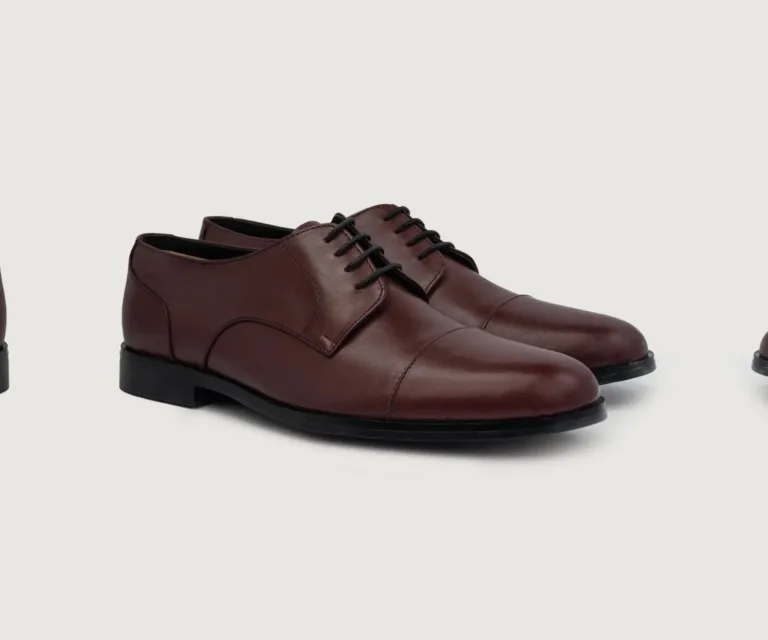 Attorney Derby Maroon Leather Shoes Handcrafted Men's Footwear — Lateral Profile Hero View