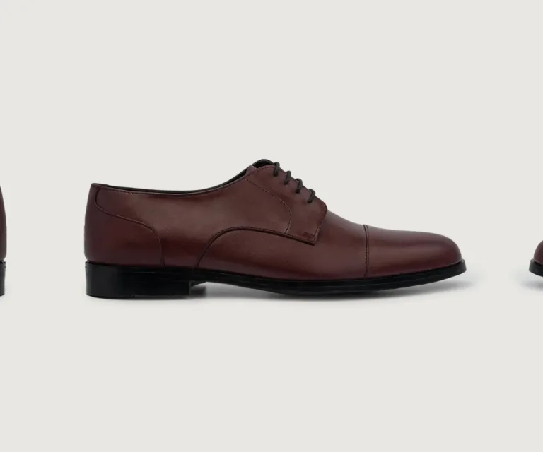Attorney Derby Maroon Leather Shoes Handcrafted Men's Footwear — Three-Quarter Perspective