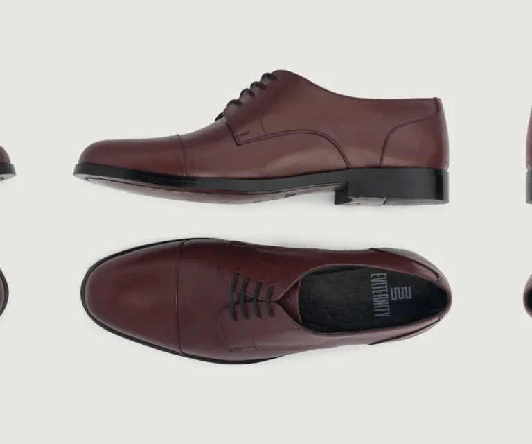 Attorney Derby Maroon Leather Shoes Handcrafted Men's Footwear — Toe Cap & Vamp Detail