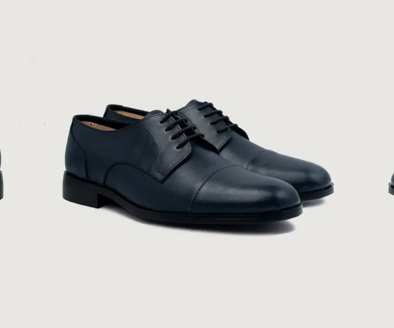 Attorney Derby Midnight Blue Leather Shoes Handcrafted Men's Footwear — Lateral Profile Hero View