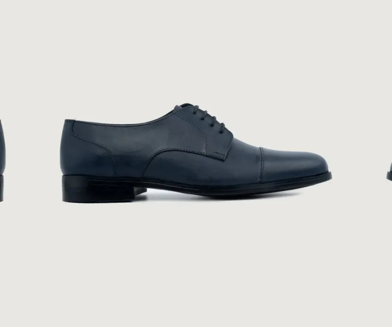 Attorney Derby Midnight Blue Leather Shoes Handcrafted Men's Footwear — Three-Quarter Perspective