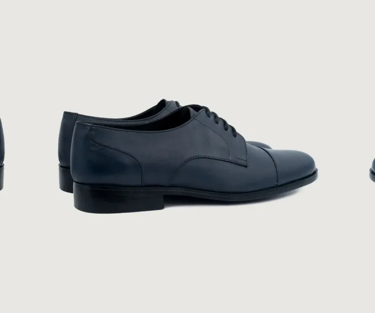 Attorney Derby Midnight Blue Leather Shoes Handcrafted Men's Footwear — Heel Counter & Rear View