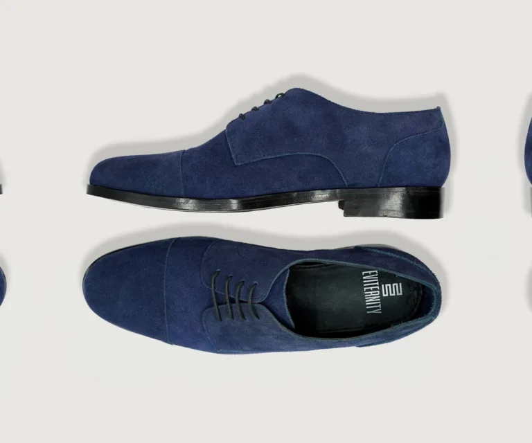 Attorney Derby Midnight Blue Suede Leather Shoes Handcrafted Men's Footwear — Toe Cap & Vamp Detail
