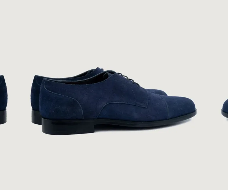 Attorney Derby Midnight Blue Suede Leather Shoes Handcrafted Men's Footwear — Heel Counter & Rear View